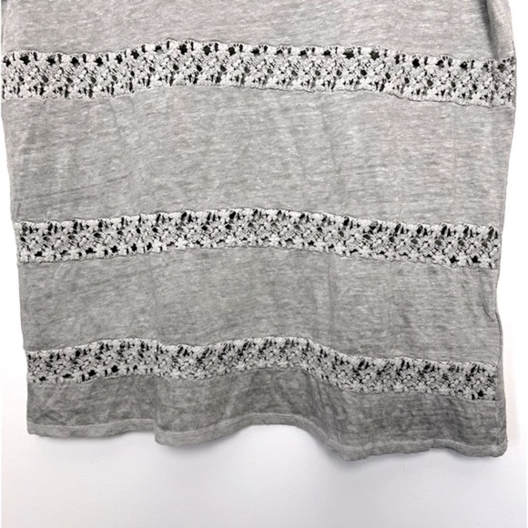 Anthropologie Akemi + Kin Gray Lattice Lace Stripe Short Sleeve Linen Tee NEW - Picture 8 of 13